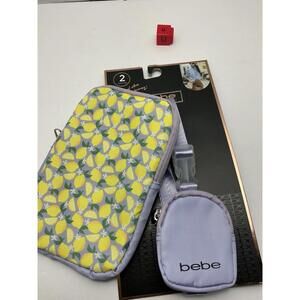 bebe Travel Crossbody Bag & Mini‎ Pouch. Lemon Print On Lilac.  NWT
